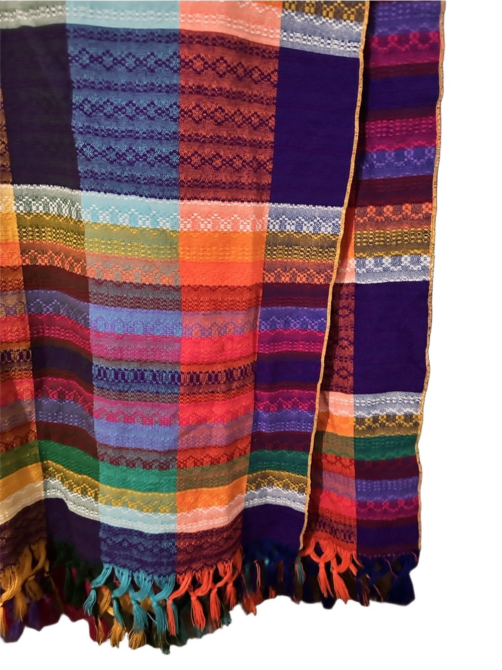 Colorful Handwoven Serape Striped Throw Blanket with Fringe Decorative Cozy